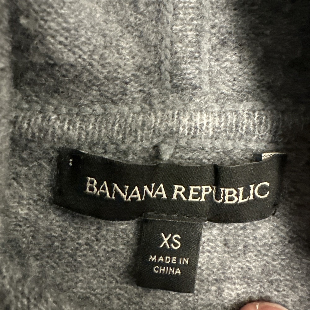 Banana Republic Womens Gray Wool Blend Knit Hoodie Sweater Velvet Drawstring XS - Picture 2 of 12
